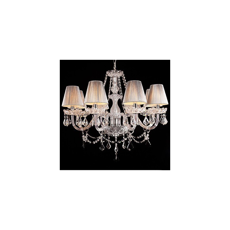 Chandelier Crystal Luxury Modern Living 8 Lights with Fabric Shade