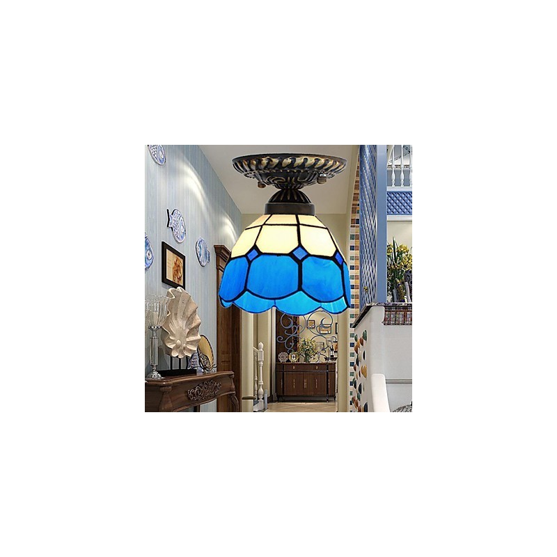 17*European Rural Creative Arts Stained Glass Absorb Dome Lamp Light