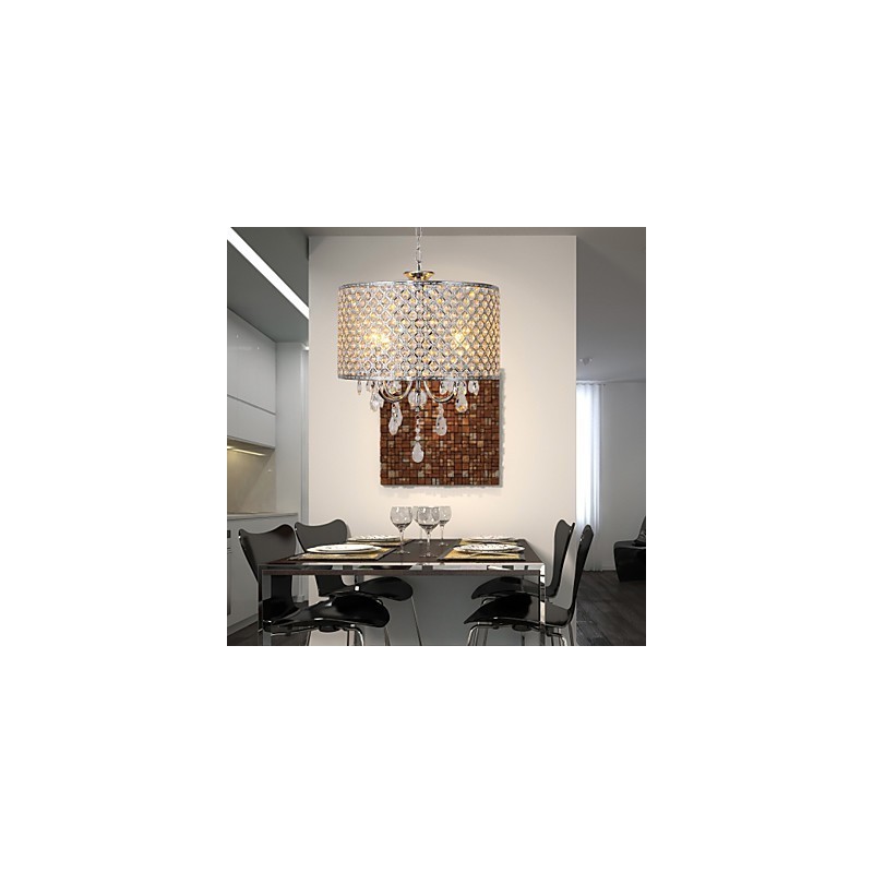 Drum Chandelier Crystal Modern 4 Lights Pendant Lamp