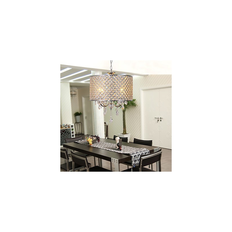 Drum Chandelier Crystal Modern 4 Lights Pendant Lamp