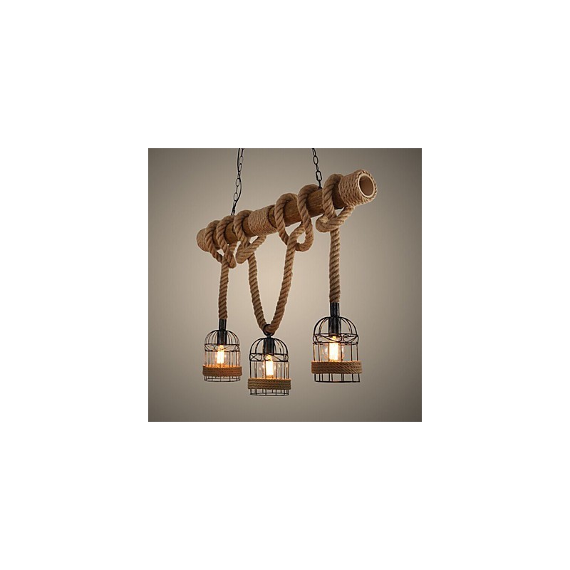 American Country Retro Bamboo Three Head Rope Chandelier
