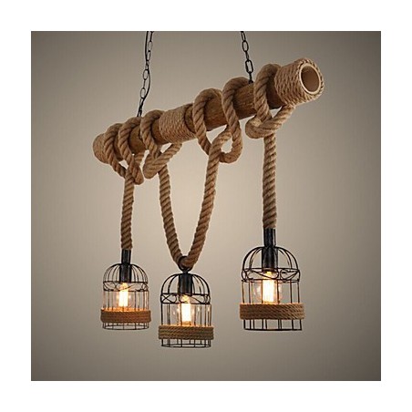 American Country Retro Bamboo Three Head Rope Chandelier