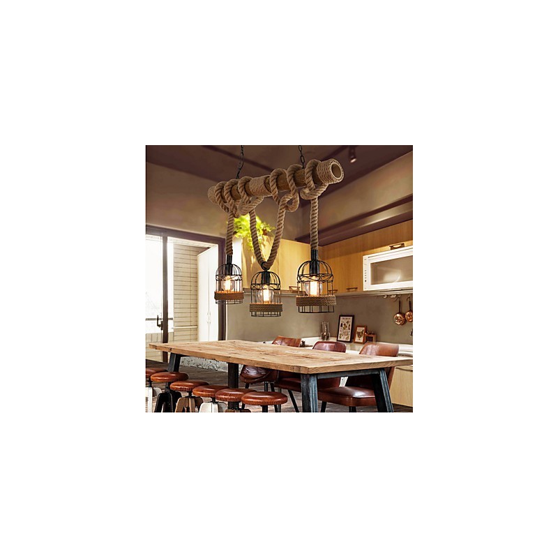 American Country Retro Bamboo Three Head Rope Chandelier