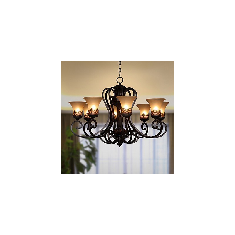 Chandelier Pendant Light 8 Lights Vintage Country Island Metal+Glass