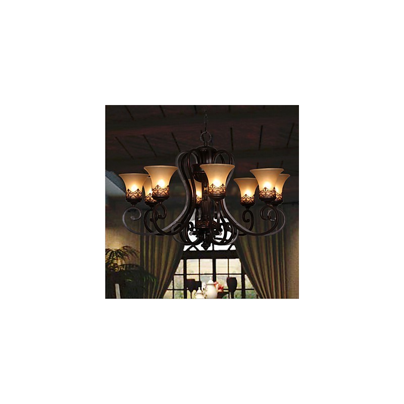 Chandelier Pendant Light 8 Lights Vintage Country Island Metal+Glass