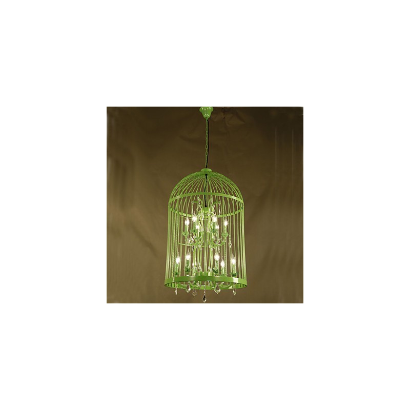 Vintage Iron Cage Staircase Lamp Chandelier Crystal