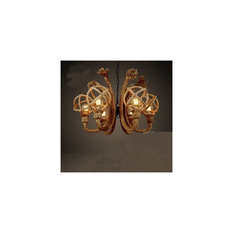 Vintage Iron Art Hemp Rope American Rural Chandelier