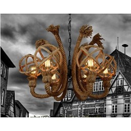 Vintage Iron Art Hemp Rope American Rural Chandelier