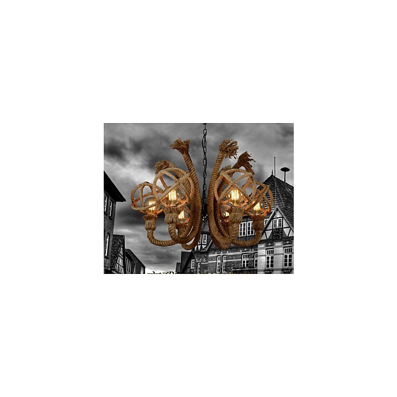 Vintage Iron Art Hemp Rope American Rural Chandelier