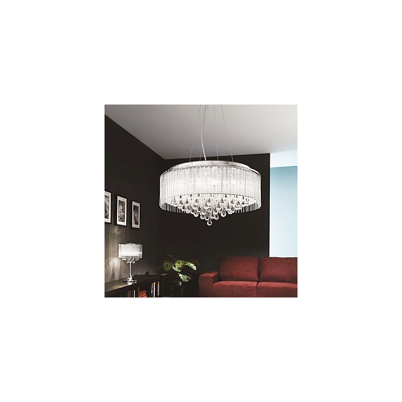 Modern Contemporary Drum Crystal Chrome Pendant Light