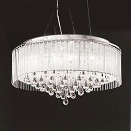Modern Contemporary Drum Crystal Chrome Pendant Light