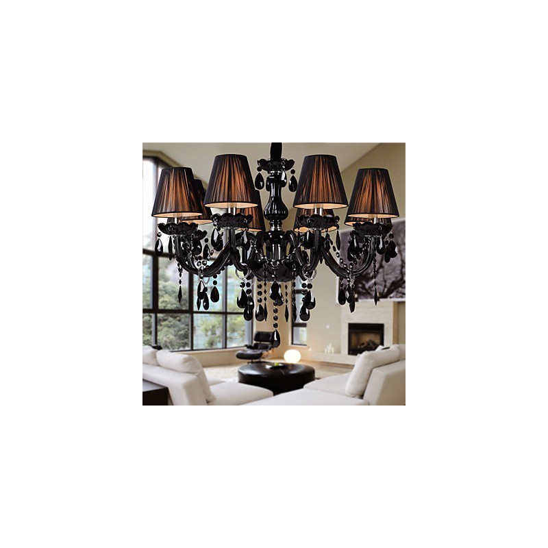Chandelier Luxury Modern Black Crystal Living 8 Lights