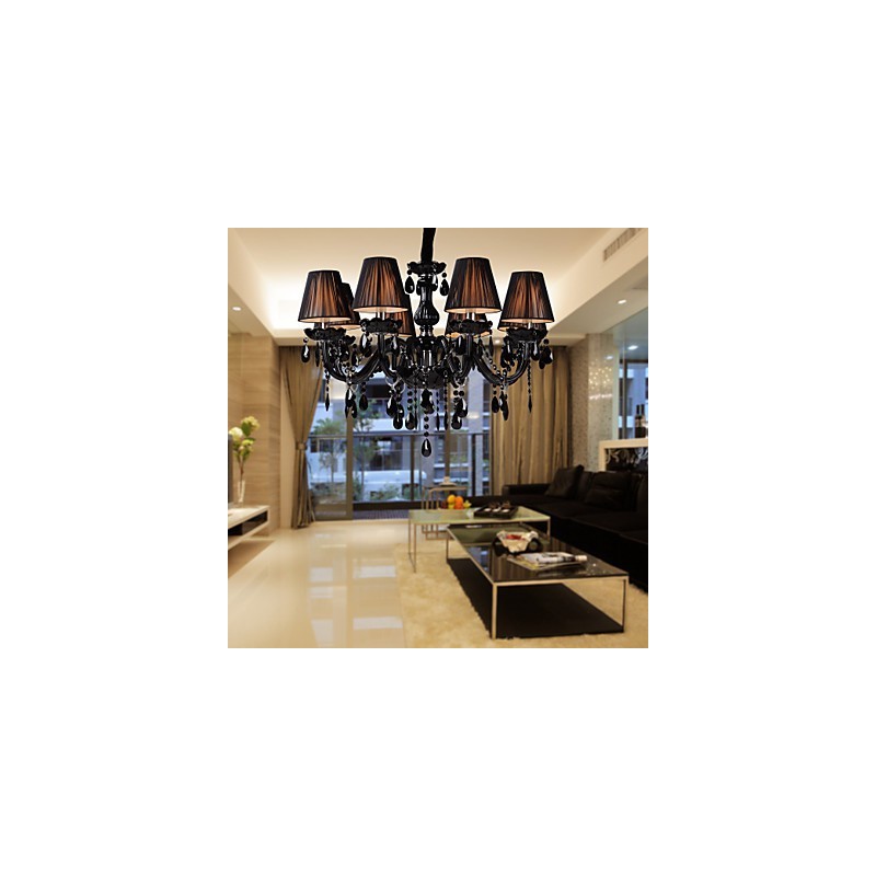 Chandelier Luxury Modern Black Crystal Living 8 Lights