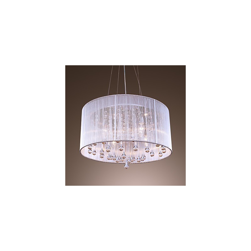 Modern Contemporary Drum Crystal Electroplated Metal Pendant Light