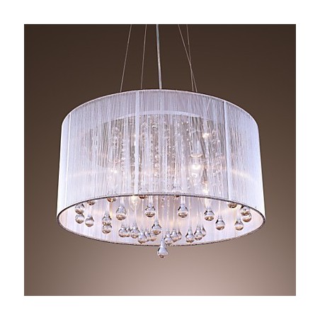 Modern Contemporary Drum Crystal Electroplated Metal Pendant Light