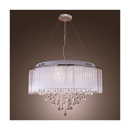 Modern Contemporary Drum Crystal Electroplated Pendant Light