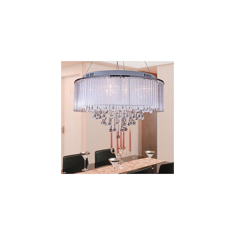 Modern Contemporary Drum Crystal Electroplated Pendant Light