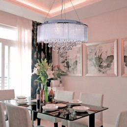 Modern Contemporary Drum Crystal Electroplated Pendant Light