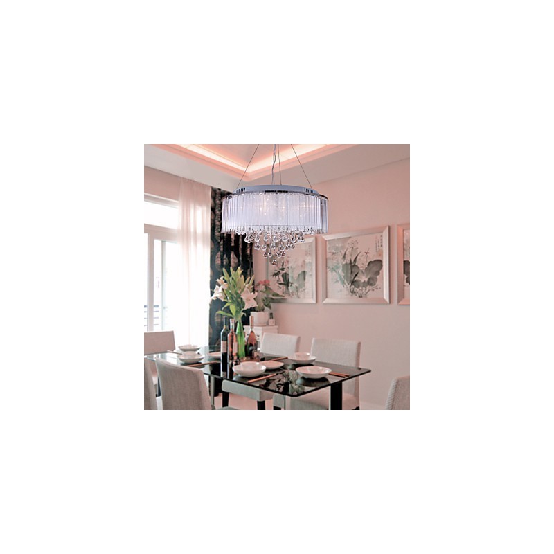 Modern Contemporary Drum Crystal Electroplated Pendant Light