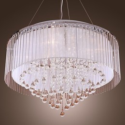 Modern Contemporary Drum Crystal Electroplated Pendant Light