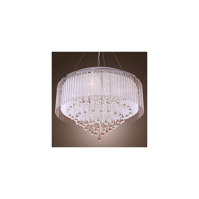 Modern Contemporary Drum Crystal Electroplated Pendant Light