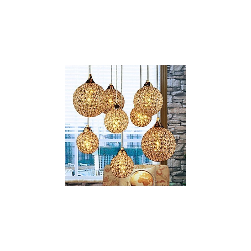 Modern Contemporary Globe Crystal Electroplated Metal Pendant Light