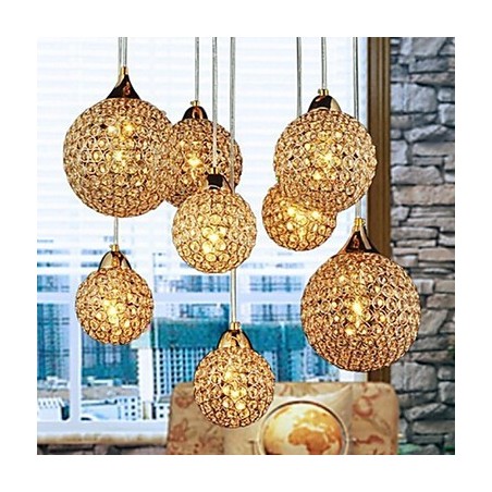 Modern Contemporary Globe Crystal Electroplated Metal Pendant Light
