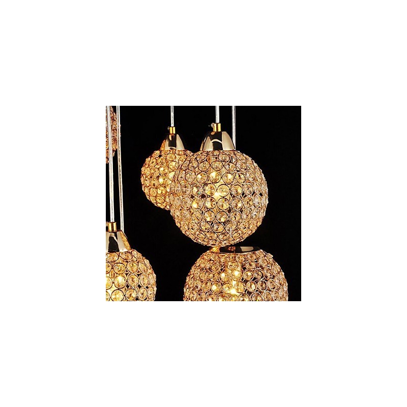 Modern Contemporary Globe Crystal Electroplated Metal Pendant Light