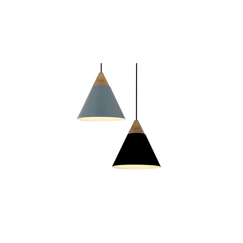 Mini Artistic Cone Pendant Lamp 1 Light Mordern Simplicity Finish Black White Dusty Blue Aluminum & Wooden Droplight