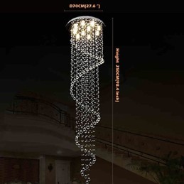 Modern Crystal Pendant Light Chandelier Lighting Lamps Fixtures with Single Spiral D70CM H250CM