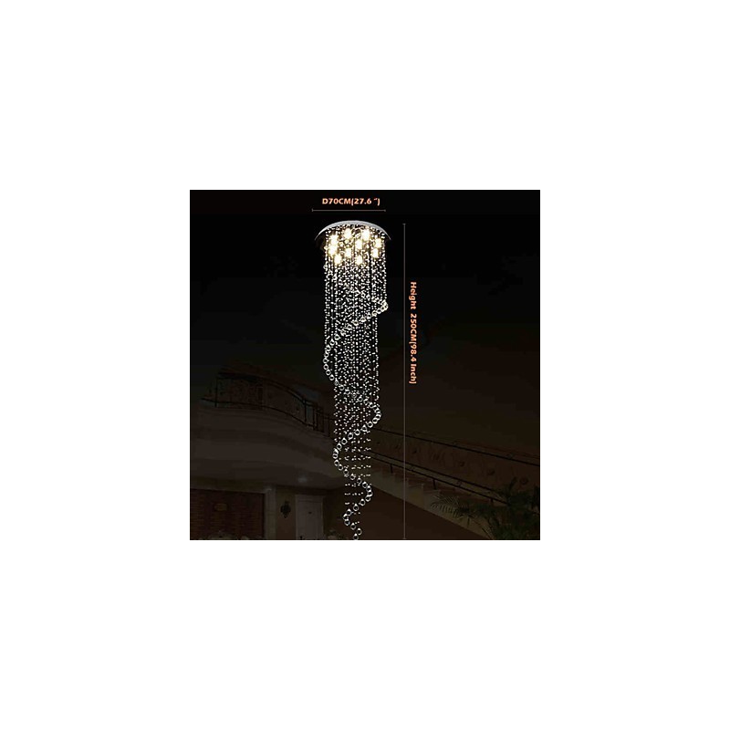 Modern Crystal Pendant Light Chandelier Lighting Lamps Fixtures with Single Spiral D70CM H250CM
