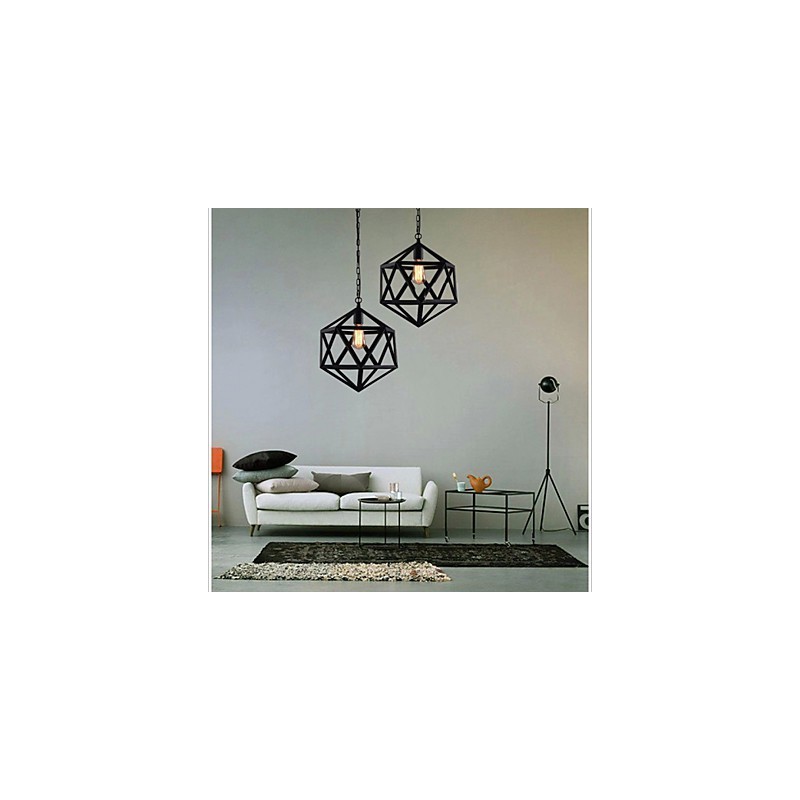 Retro industrial lamp droplight hexahedron artistic originality wrought iron Pendant Light