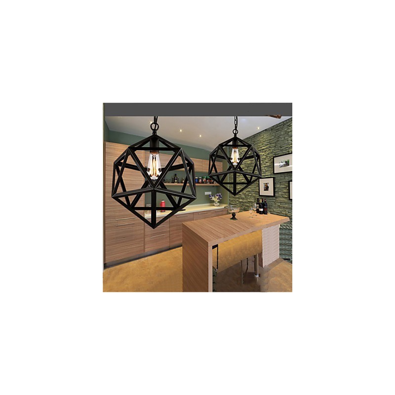 Retro industrial lamp droplight hexahedron artistic originality wrought iron Pendant Light