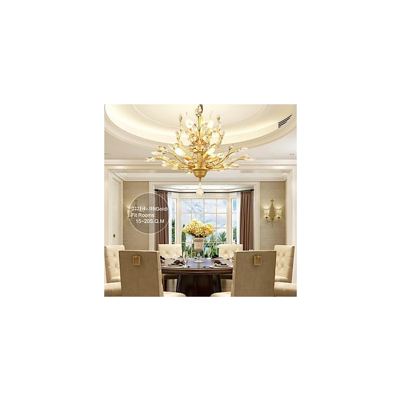 Vintage Crystal Flush Mount 7Lights Metal Painting Black OR Gold