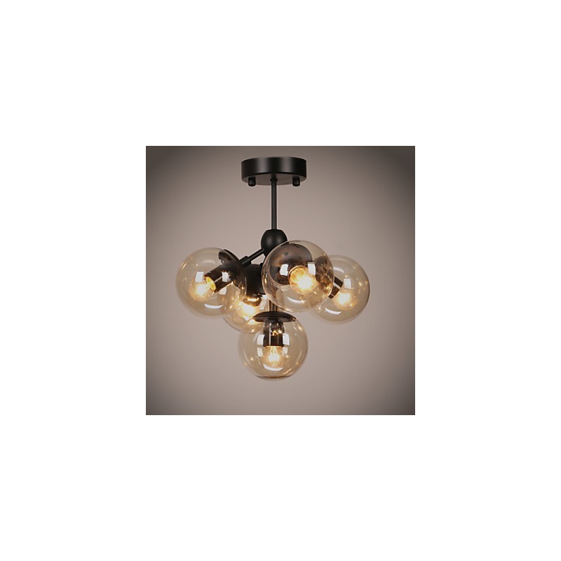 Chandelier 5 Lights Glass Ball Lights Retro Outdoors Garage Metal