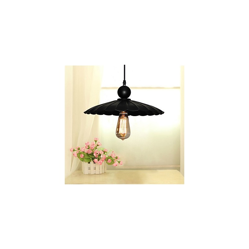 Medium Vintage Black Umbrella Metal Pendant With One Light