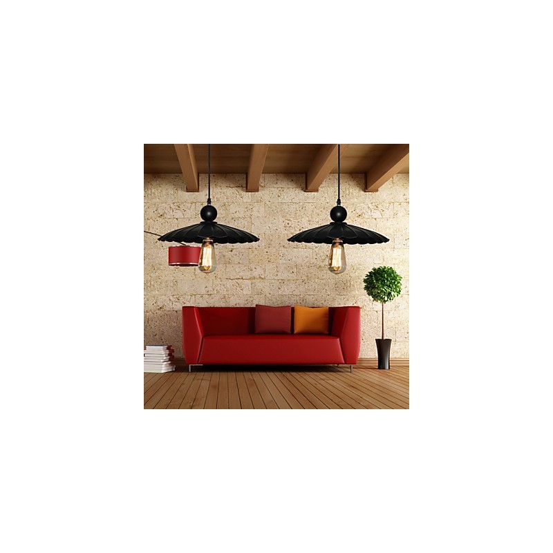 Medium Vintage Black Umbrella Metal Pendant With One Light