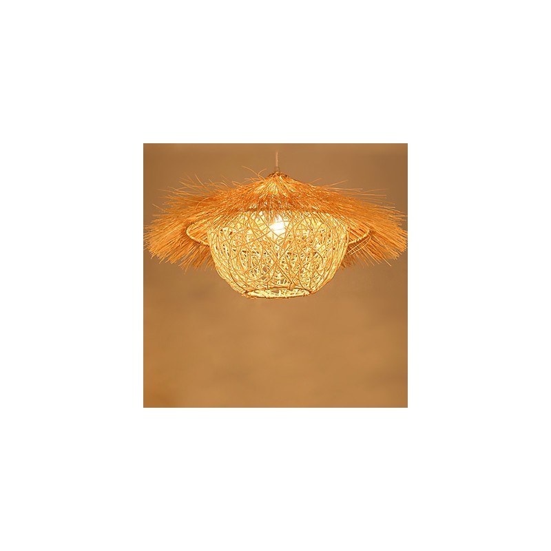 Modern Rural Cany Art Woven Rattan Single Head Droplight Lamp