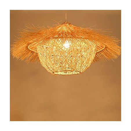 Modern Rural Cany Art Woven Rattan Single Head Droplight Lamp