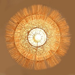 Modern Rural Cany Art Woven Rattan Single Head Droplight Lamp