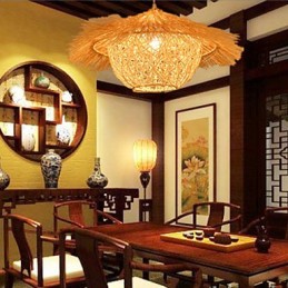 Modern Rural Cany Art Woven Rattan Single Head Droplight Lamp