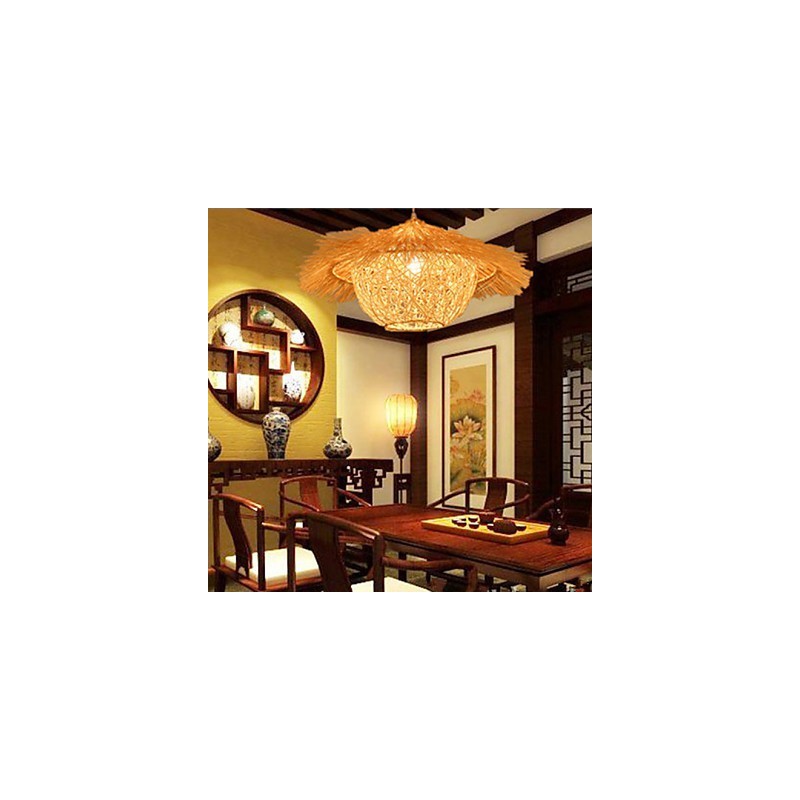 Modern Rural Cany Art Woven Rattan Single Head Droplight Lamp