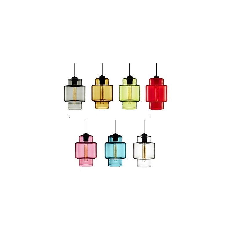 Single Head Art Glass Chandelier Pendant Light with Glass Shade (Grey Yellow Green Red Pink Blue White)