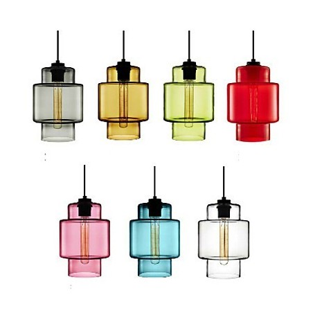 Single Head Art Glass Chandelier Pendant Light with Glass Shade (Grey Yellow Green Red Pink Blue White)