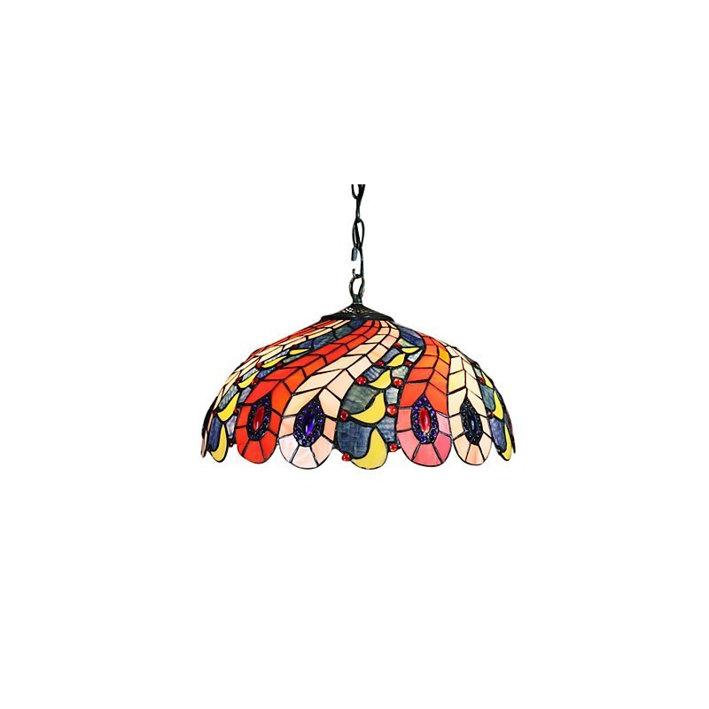 Pendant Light with 2 Light in Peacock Feather Patterned Shade