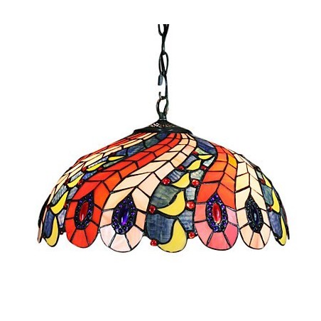 Pendant Light with 2 Light in Peacock Feather Patterned Shade