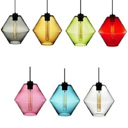 Candy Color Single Head Art Glass Chandelier Pendant Light with Glass Shade (Grey Yellow Green Red Pink Blue White)