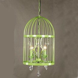 Vintage Iron Cage Staircase Lamp Chandelier Crystal