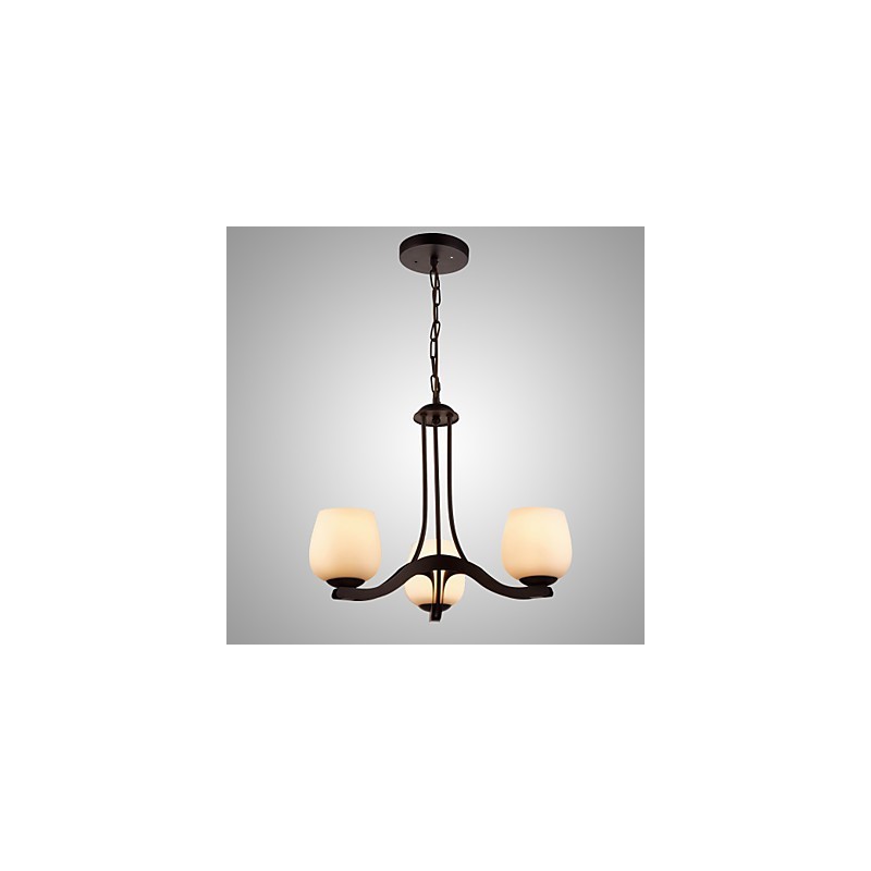 Iron Painting Chandelier with Glass Shade Classic Lighting Lamp 3 Heads