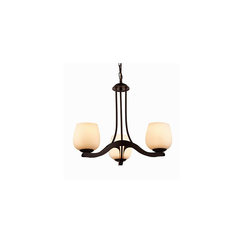 Iron Painting Chandelier with Glass Shade Classic Lighting Lamp 3 Heads